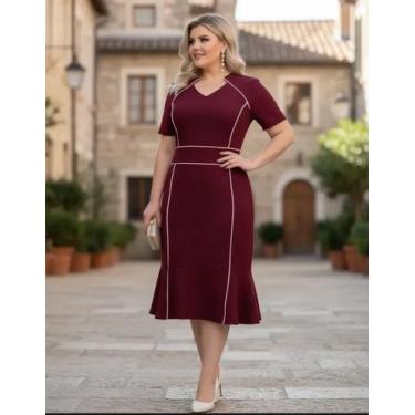 Imagem de Vestido Midi Plus Size Viés Moda Evangélica Feminina - Miss FLOWER, Vi