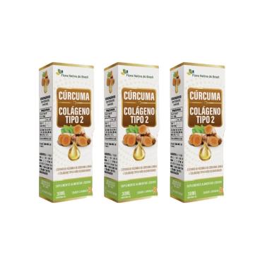 Imagem de Kit 3x Cúrcuma + Colágeno Tipo 2 gotas Sabor Laranja 3x30ml Flora Nativa-Unissex