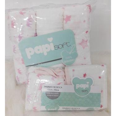 Imagem de Kit 3 Cueiro Bebe Papi Soft Fralda 80x80 + 2 Pano Boca Rf 03
