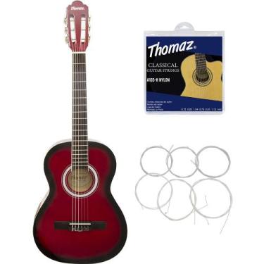 Imagem de Kit Violão Acústico Kids TCG 360 Vermelho Thomaz + Encordoamento Nylon