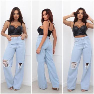 Imagem de Calça Jeans Wide 100% Algodão - Delave, P, M, G
