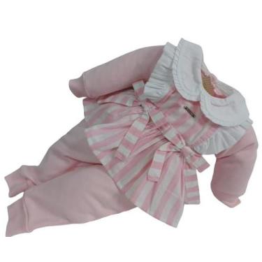 Imagem de Macacão Longo Suedine Luxo Bebê Menina Rosa Enxoval Ref 7951 - Lessa K