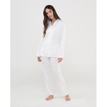 Imagem de Pijama Feminino Longo de Cetim com Bolinhas Marfim Lohe, Marfim, XXG