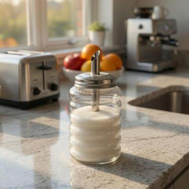Imagem de Açucareiro De Vidro Ondulado Com Tampa E Bico Dosador Inox - Euro Home
