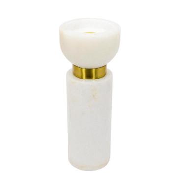 Imagem de Castiçal Branco Detalhe Metal Dourado Alta Decoração - LUXdécor