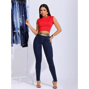Imagem de Calça Com Cinto Feminina Pitbull Lançamento Ref 91974, Azul, 38