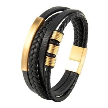 Imagem de Bracelete Pulseira Masculina Couro Luxo Alpha Moderna - VINKIN, Bracel
