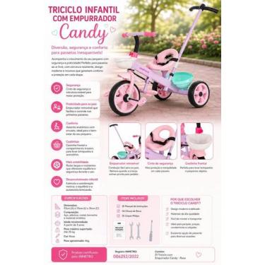 Imagem de Triciclo Infantil com Empurrador Candy Rosa UNITOYS - Estrutura Resist