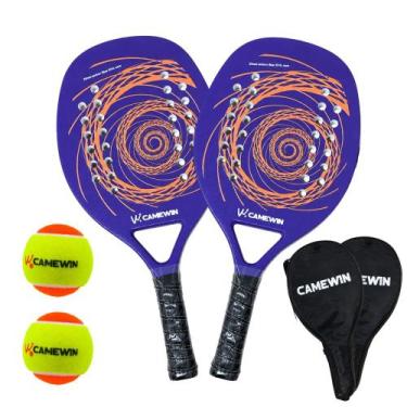 Imagem de Kit 2 Raquetes Beach Tennis Camewin Carbono + 2 Bolinhas, Roxo