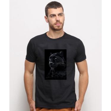 Imagem de Camiseta masculina Preta algodao Onça Preta Fundo Preto Animais arte