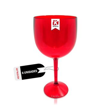 Imagem de Jogo 6 Taças para Vinho, Água e Gin Vermelho - 550ml - Acrílico KrystalON
