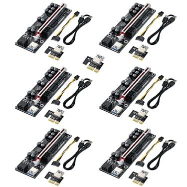 Imagem de BEYIMEI Placa Riser PCI-E 1X a 16X, para Bitcoin Ethereum Mining ETH, 10 capacitores, com cabo de extensão USB 3.0 de 6 m e cabo de alimentação SATA de 6 pinos - placa Riser extensor GPU - (V011-PRO,