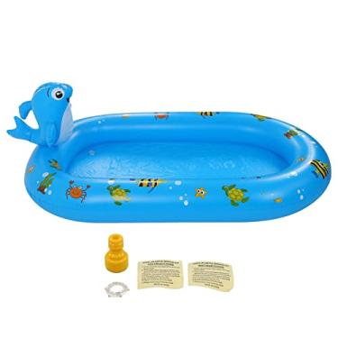 Imagem de Piscina inflável, crianças explodir piscina pvc grosso padrões de peixes bonitos piscina inflável com aspersor piscina de verão interior ao ar livre brinquedos para quintal/jardim/festa de água de ver