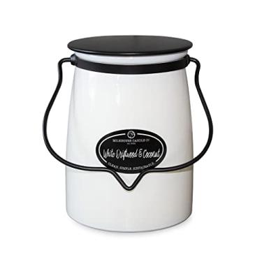 Imagem de Milkhouse Candle Company - Madeira flutuante branca e coco - Coleção Creamery - Velas de soja de pavio de algodão simples de 623 g com cera de abelha - Longo tempo de queima, feitas nos EUA - Velas