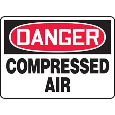 Imagem de Accuform MCPG004VS Placa de Segurança de Vinil Adesivo, Legenda, Ar Comprimido "Danger Compressed Air", 25,4 cm de Comprimento x 35,5 cm de Largura x 0,01 cm de Espessura, Vermelho/Preto sobre Branco