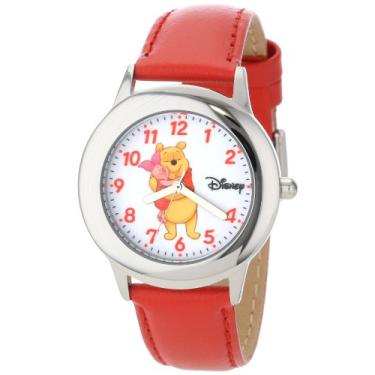 Imagem de Disney Relógio infantil W000873 Tween Winnie aço inoxidável vermelho pulseira de couro, Vermelho