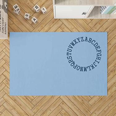 Imagem de Tapete Boho Retangular 100x150cm Azul Bebe Alfabeto Azul- Antiderrapante