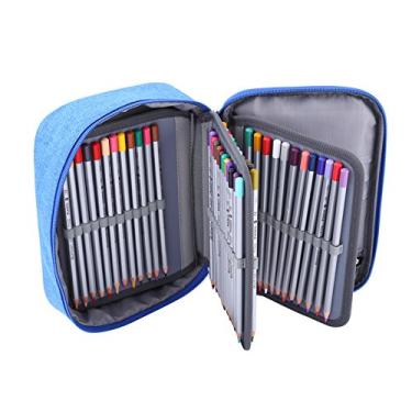Imagem de Estojo de lápis colorido de grande capacidade de 3 camadas, canetas com zíper de 72 slots caixa porta-lápis desenho multifuncional bolsa de armazenamento de pintura (preto)