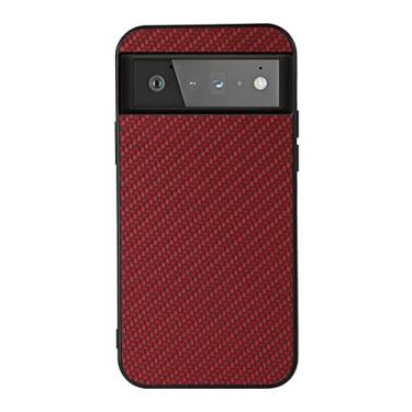Imagem de Capa para Google Pixel 6/6 Pro, capa de couro PU com textura de fibra de carbono premium, design moderno, capa de proteção total flexível com aderência macia, vermelha, 6 Pro 17 cm