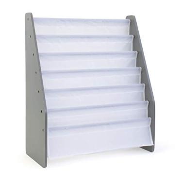 Imagem de Humble Crew Estante infantil de 6 andares, estante infantil extragrande com bolsos de armazenamento de tecido, visor frontal para livros infantis, cinza/branco, armazenamento de berçário e sala de