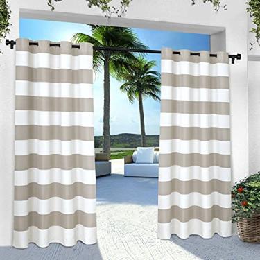 Imagem de Exclusive Home Curtains Par de painel de cortina superior com ilhós para cabana com listras para ambientes internos/externos, 137 x 240 cm, cinza nuvem, 2 unidades