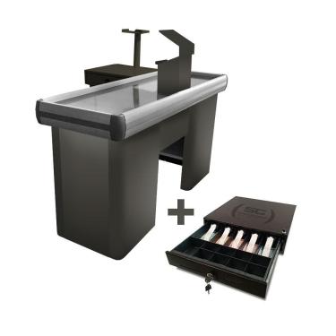 Imagem de KIT - Caixa Supermercado Empacotador Check-out 1,5m Recorte + Caixa Dinheiro Manual Preto