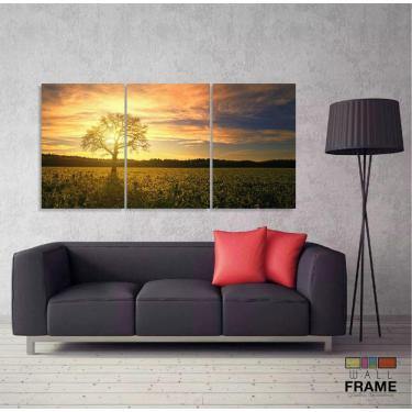 Imagem de Quadro Decorativo Campo Natureza Árvore Nascer do Sol 3 Peça
