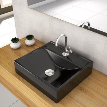 Imagem de Cuba Pia para Banheiro Quadrada Preta de Marmore Sintético