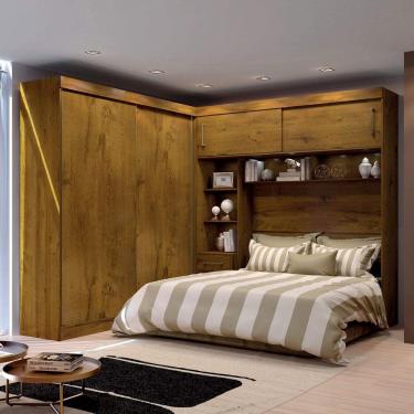 Imagem de Guarda Roupa Casal com Cabeceira Queen 4 Portas de Correr 3 Gavetas Florença Espresso Móveis 