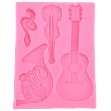 Imagem de molde de forma de guitarra DIY molde de decoração de bolo de chocolate para cozinha de padaria doméstica, Molde de silicone,