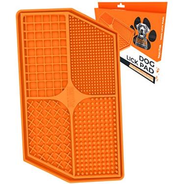 Imagem de Almofada de Lick Pad Mighty Paw para Cães | Tapete de silicone de grau alimentício sem BPA para diversão, ansiedade e alívio do tédio. Ventosas fortes para facilitar o cuidado e a alimentação lenta. Suporta a saúde dental. Pode ser lavado na lava-louças (laranja)