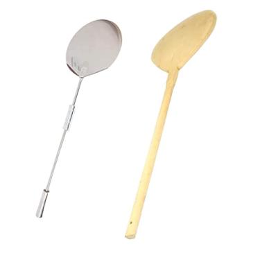 Imagem de Kit Pá Remo Pizza Madeira + Pá Aço Inox Com Cabo Deslizante