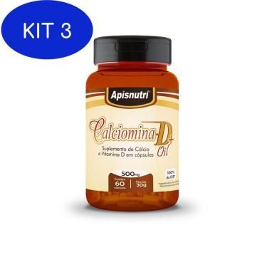 Imagem de Kit 3 Calciomina D Oil  (Cálcio + Vit. &quot;D&quot;) 60 Caps. 500 Mg
