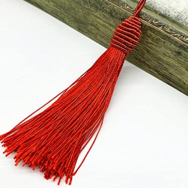 Imagem de 6 pçs/lote 15 cm corda pendurada borlas de seda franja costura franja borla guarnição chave borlas para cortina embelezar diy, vermelho