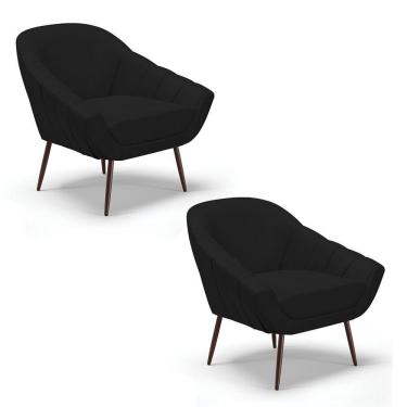 Imagem de Kit 02 Poltronas Veludo Pés Palito Ferro A81 Preto