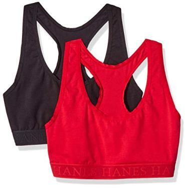 Imagem de Hanes Ultimate Sutiã feminino ComfortFlex Fit sem aro com costas nadador DHHUTC pacote com 2, Preto/Crimson Sunset, P