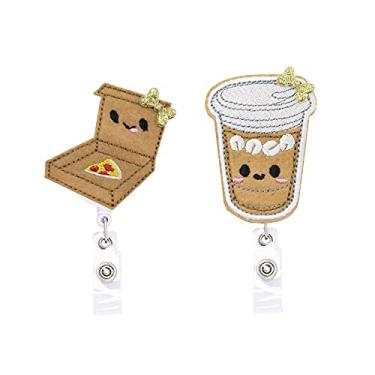 Imagem de Caixa de pizza Ice Coffee Cappuccino Comida Engraçada Retrátil Suporte de Cartão de Nome Carretel com Clipe de Jacaré, Cordão de Puxar de 60,96 cm de Espessura