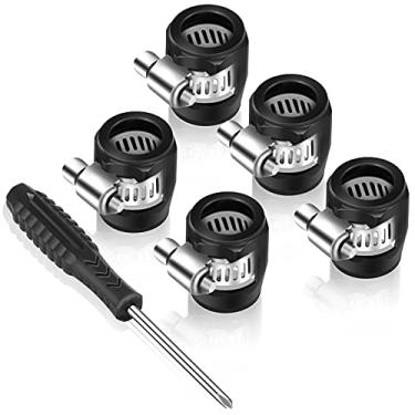 Imagem de Thinkday Braçadeiras de mangueira de borracha flexíveis, braçadeira de acabamento de mangueira 6AN com chave de fenda acabamento de tubos pretos, conectores de braçadeira de mangueira para tubo de mangueira 3/8 combustível/óleo/gás/ar e água, pacote com 5