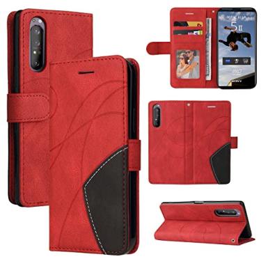 Imagem de Capa carteira para Sony Xperia 5 II, compartimentos para porta-cartões, fólio de couro PU de luxo anexado à prova de choque capa flip com fecho magnético com suporte para Sony Xperia 5 II (vermelho)