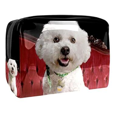Imagem de Bolsa de maquiagem cachorro branco bolsa de cosméticos portátil de viagem, organizador de artigos de higiene pessoal para mulheres, bolsa de artigos de higiene pessoal leve menina esposa 18,5 x 7,6 x 13 cm