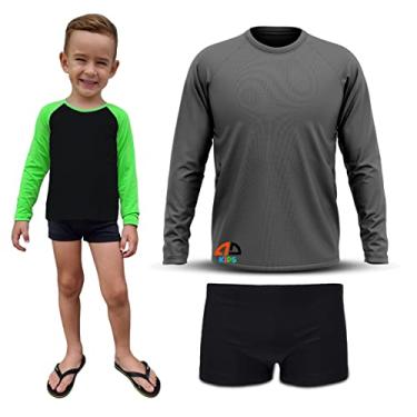 Imagem de Conjunto Proteção UV Infantil Menino - Camiseta e Sunga Boxer 0 a 16 Anos Cinza (02)