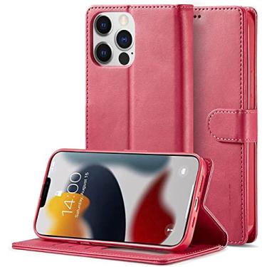Imagem de NEYENS Capa para iPhone 13/13 Mini/13 Pro/13 Pro Max, capa de carteira premium de couro flip com capa interna de TPU aderência confortável slots de cartão suporte (cor: vermelho, tamanho: 13pro max 6,7 polegadas)