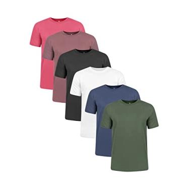 Imagem de Kit 6 Camisetas 100% Algodão (Vinho, Marrom, Preto, branco, marinho, Musgo, P)