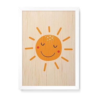 Imagem de Arte Maníacos Quadro Decorativo em Madeira Sol Sorriso - 23x16,25cm (Moldura caixa em laca branca)