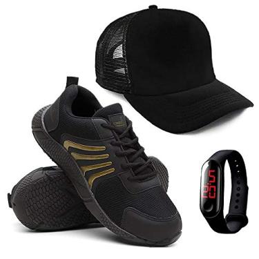 Imagem de Kit Tenis Running Masculino + Relógio Digital + Boné - Dourado/43