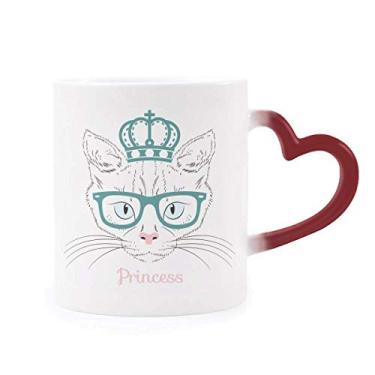 Imagem de Coroa de óculos de sol branco gato princesa sensível ao calor Caneca vermelha muda de cor