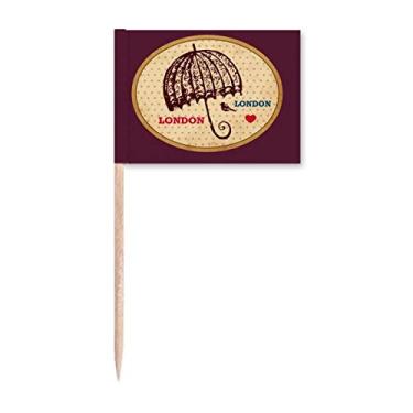 Imagem de Etiqueta de guarda-chuva britânica de Londres do Reino Unido com bandeiras de palito de dente e enfeite de festa