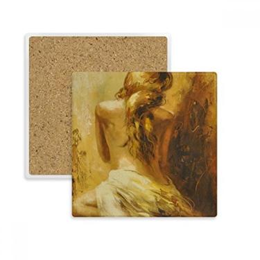 Imagem de Porta-copos quadrado Blonde Back Babe Girl Pretty Gal porta-copos suporte subplaca pedra isolante