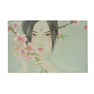 Imagem de DIYthinker Tapete de chão de aquarela chinesa de flor de pêssego, tapete antiderrapante para porta de banheiro