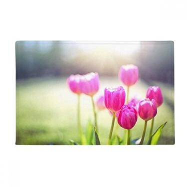 Imagem de DIYthinker Lindo tapete de chão com flores verdes vermelhas e antiderrapantes para porta de banheiro